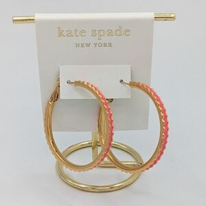 Kate Spade Pink Enamel Gold Tone Hoop Earrings NEW